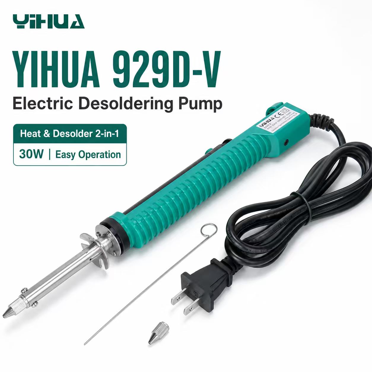 Desoldering Pump Electric Vacuum Station - YIHUA 929D‑V 30W 2‑em‑1 Bomba de